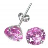 Solid Sterling Silver 8mm Brilliant Pink CZ Earring